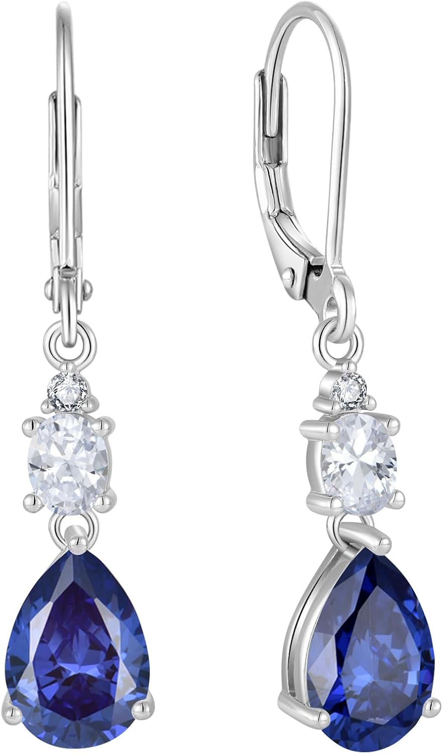 Teardrop Leverback Earrings 925 Sterling Silver Oval Dangle Drop Earrings Birthstone Jewelry for Women