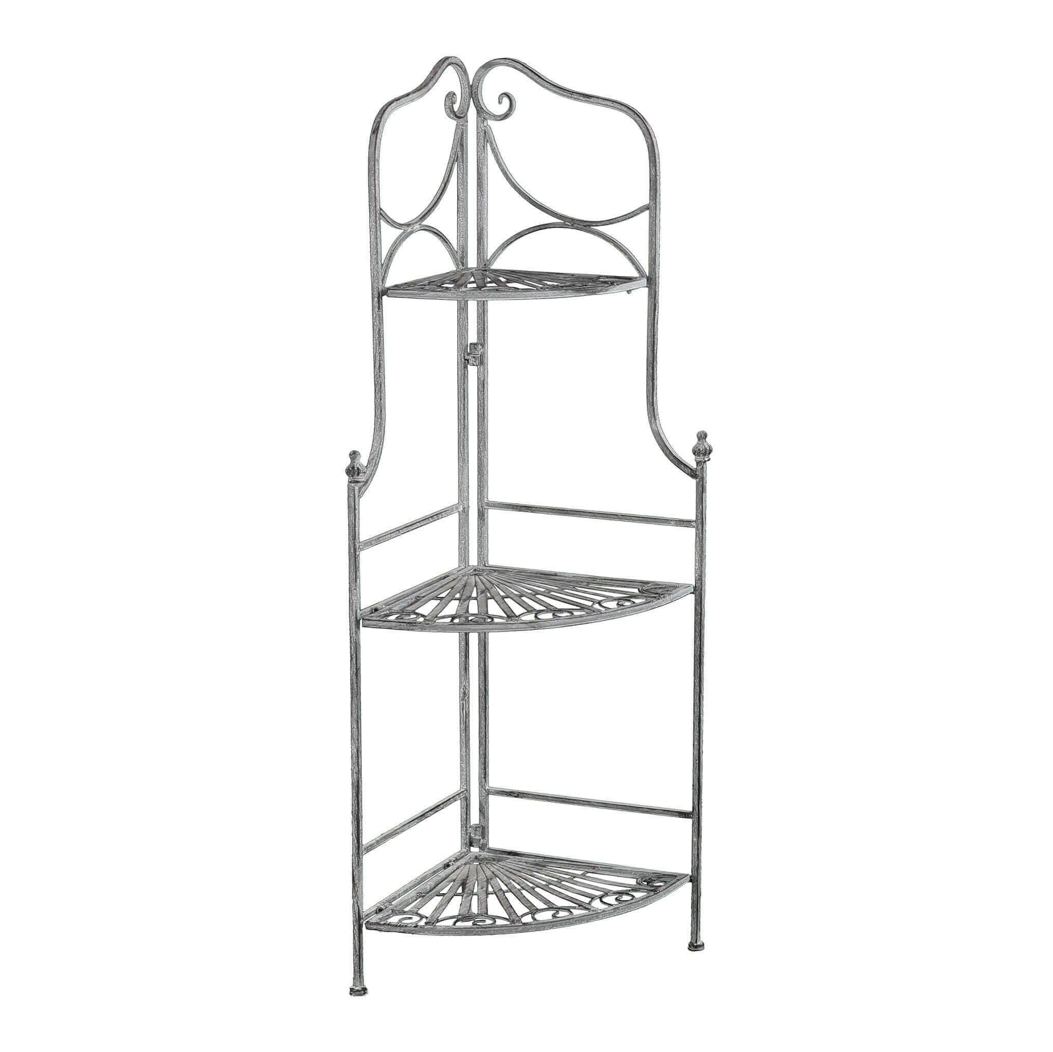milani home - scaffale angolare 3 ripiani in ferro, bianco ossidato, stile shabby chic, per interno, veranda e portico coperto