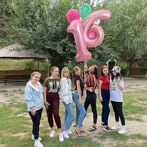 Image of TONIFUL 40 Inch Light Pink Large Numbers Balloons Number 16 Helium Balloons Pink Foil Mylar Big Digital 16 Pastel Balloons for 16th Birthday Party 16th Anniversary Supplies Decorations