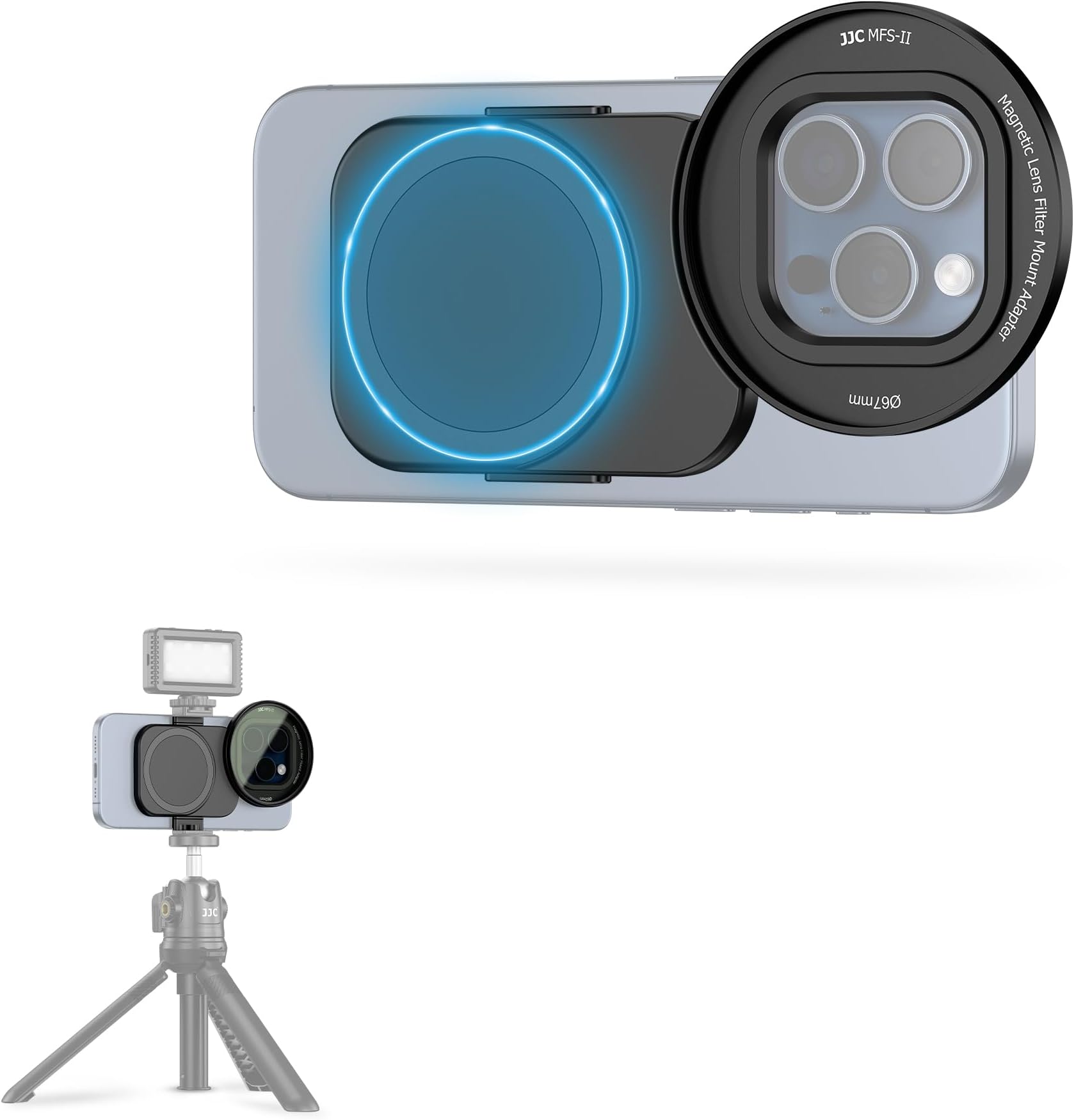 67mm Universal Magnetic Lens Filter Mount Adapter for iPhone 16 15 14 Pro Max Plus, Dual Sided Magnetic Lens Filter Holder for iPhone with 1/4" Screw and Shoe
