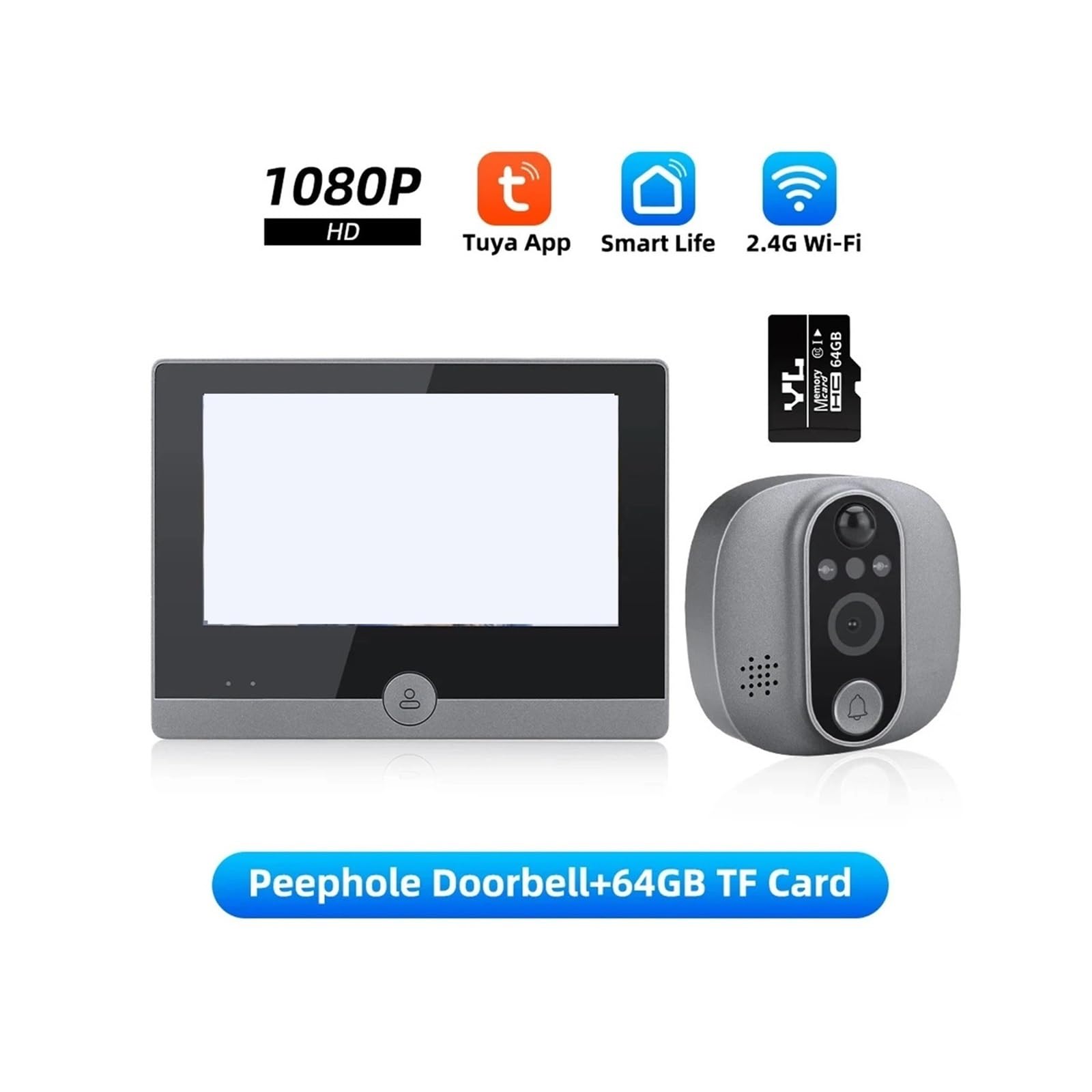 Caméra de Porte avec écran LCD 4,3 Pouces, Vision Nocturne, Enregistrement PIR Intelligent, Grand Angle 137° Grand Angle