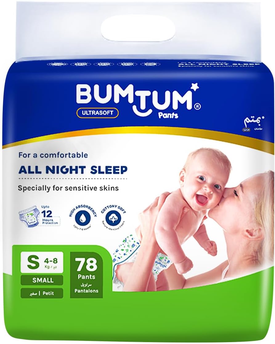 Baby Diaper Pants, S (Size 2), 4-8 kg, Double Layer Leakage Protection Infused With Aloe Vera, Cottony Soft High Absorb Technology, 78 Diaper