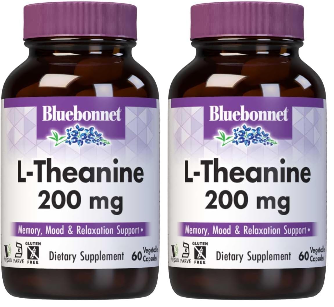 BlueBonnet Nutrition L-Theanine 200 mg, 60 Vegetable Capsules 60 Count (Pack of 2)