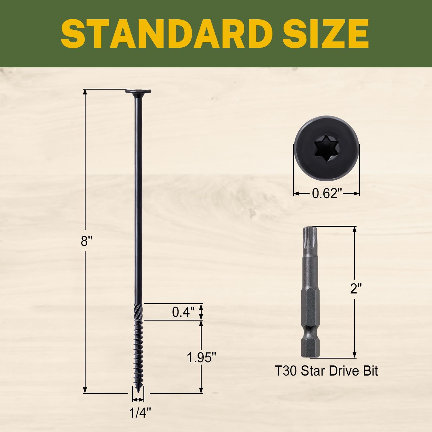 LIONMAX Tornillos Para Madera # Pulgadas, 50 Unidades, Estructurales Resistentes, Revestimiento Resistente a La Corrosión Terrazas Exteriores, Construcción, Madera, Paisaje, 14 X 8