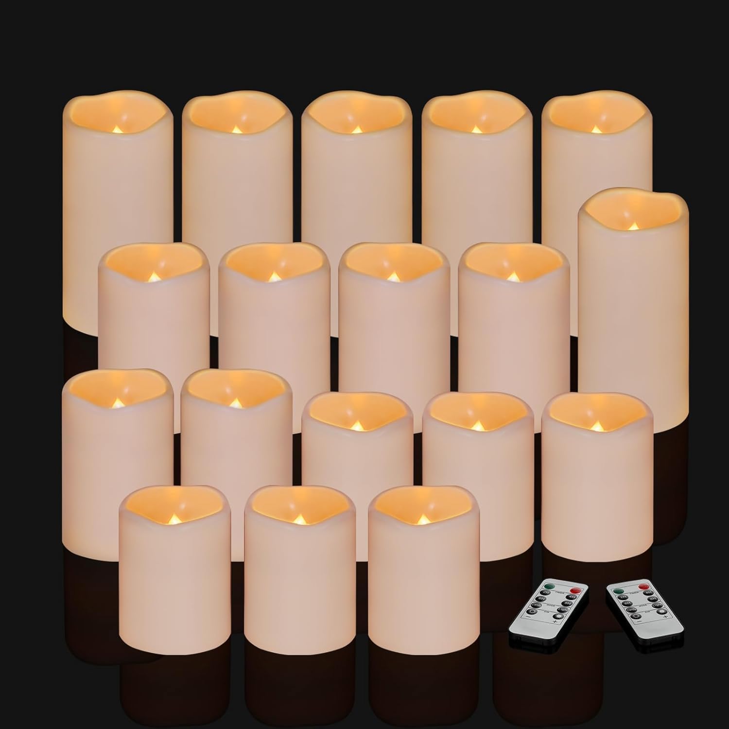 Aku Tonpa 18 Pack Ivory Flameless Candles Set 4" 5" 6" Outdoor Indoor Pillars 3" Diameter Battery Operated Flickering Candles Include 10-Key Remote Timer Function 400+ Hours