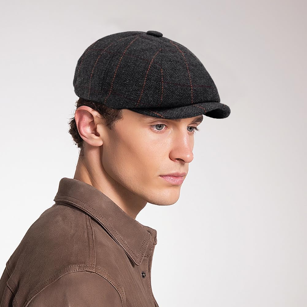 Men's 8 Panel Wool Blend Newsboy Hats Classic Vintage Gatsby Lvy Cabbie Hat Flat Beret Cap - Image 2