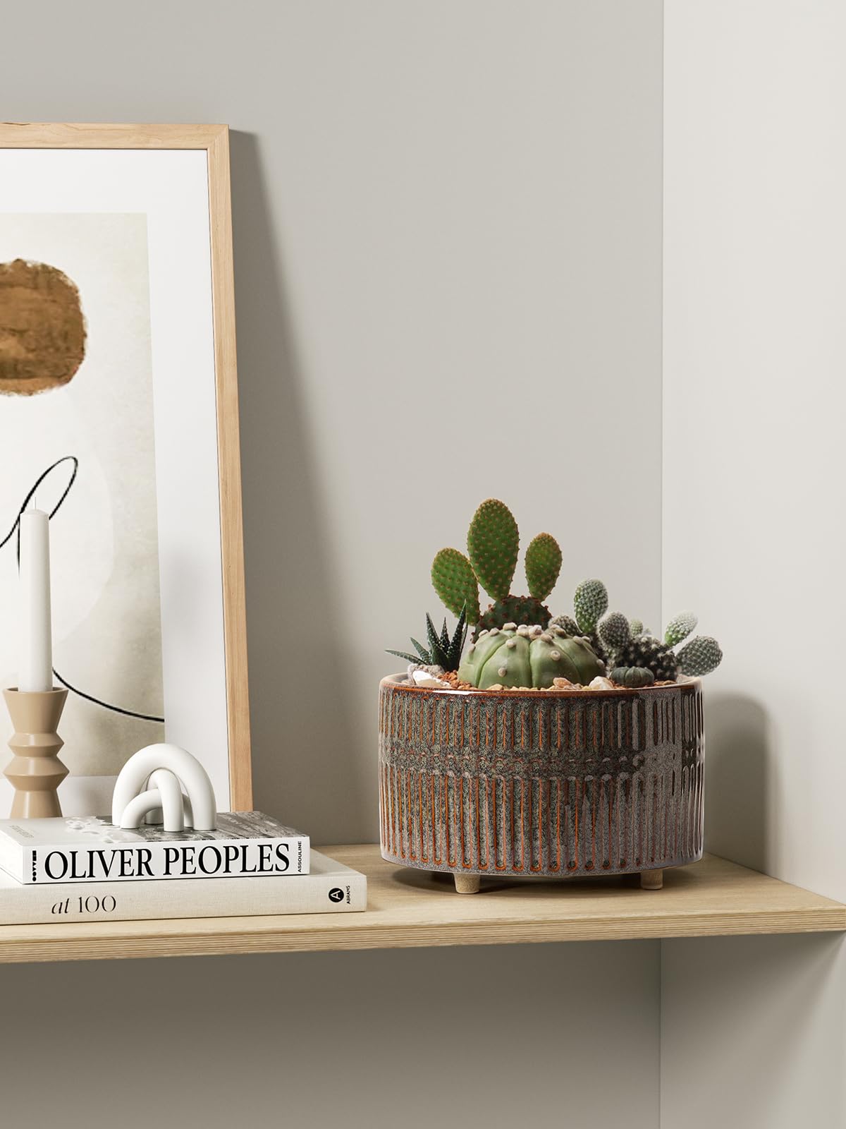 LE TAUCI Sukkulenten Topf, 16,5+20 cm Keramik Blumentopf für den Innenbereich mit Entwässerungslöchern, Moderner Zylindrischer Dekorativer Blumentopf, Geschenke für Mama, 2er-Set, Glasur Schwarz