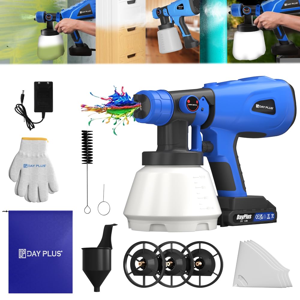 Elektryczny pistolet natryskowy do farby, 21 V, akumulatorowy system natryskowy z 3 wzorami i 4 dyszami, 1000 ml, pistolet lakierniczy HVLP elektryczny do ścian, sufitów, mebli, ogrodzeń ogrodowych