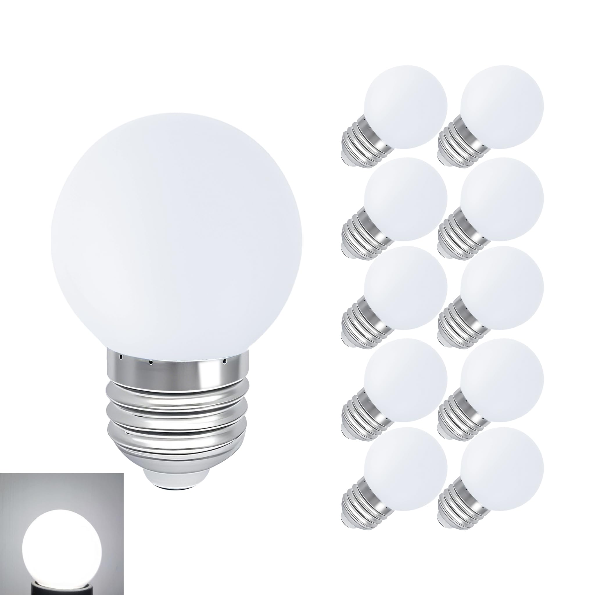 BELINGGO LED Glühbirne E27 1W Kaltweiss G45 Klein Tageslicht Glühlampen 6000K Nicht Dimmbar 10W Äquivalente Energiesparlampen Nachtlicht Nachttischlampe Wandleuchte für Schlafzimmer Garten 10-er Beleuchtung