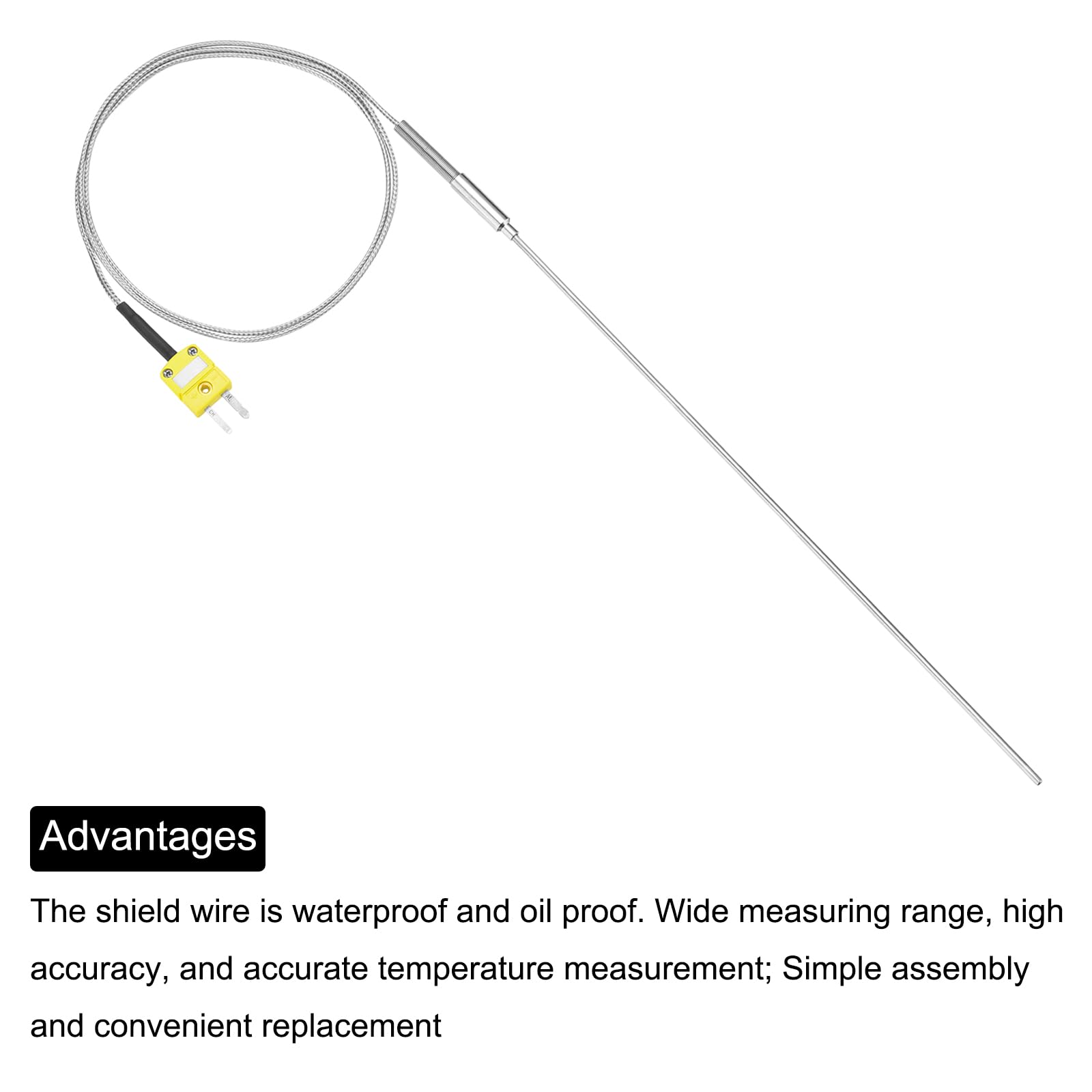 QUARKZMAN Termocoppia Tipo K con Connettore, 2x450mm Sonda Sensore di Temperatura -50 a 1100°C (-58 a 2012°F) in Acciaio Inossidabile 1000mm Lunghezza Cavo