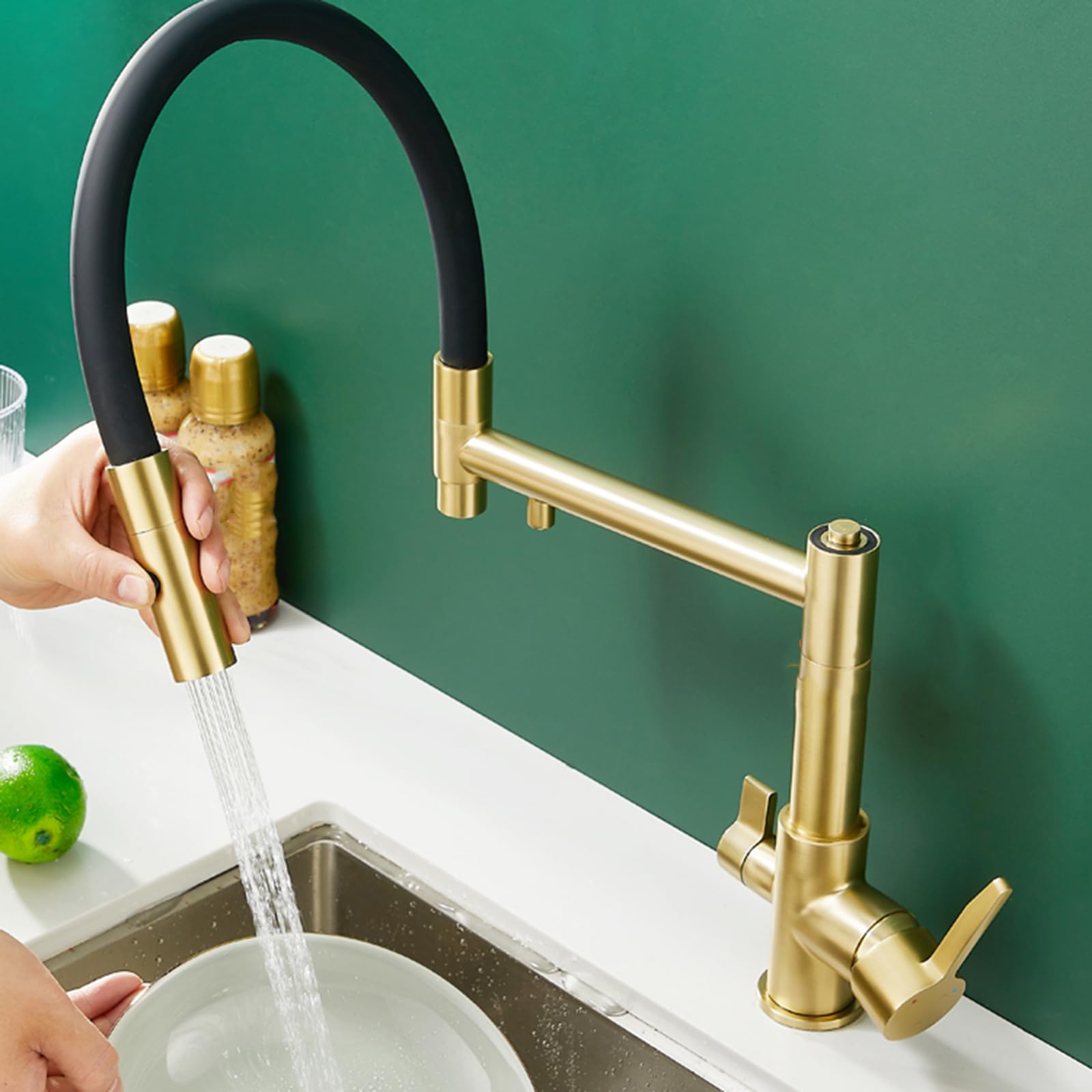 ZYCHSJXA Kitchen Bath Taps3 Way Drinking Sink Mixer Brushed Gold Brass Rotation Faucet-Brushed