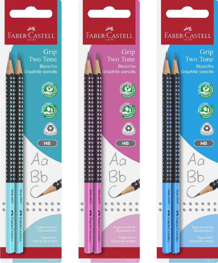 Faber-Castell 517093 - Lápiz Grip 2001 Two Tone, dureza HB, bicolor, colores surtidos (sin posibilidad de selección), 2 unidades en blister