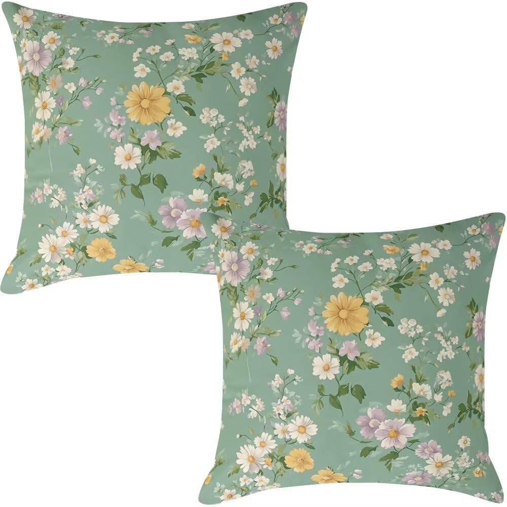 Federe Cuscini Divano 65x65 cm Federe Morbido Copricuscini Verde Chiaro in Velluto, 2 Pezzi Copri Cuscini per Divano Primavera Decorativi Federa Cuscino Floreale per Camera da Letto Soggiorno (IU93)