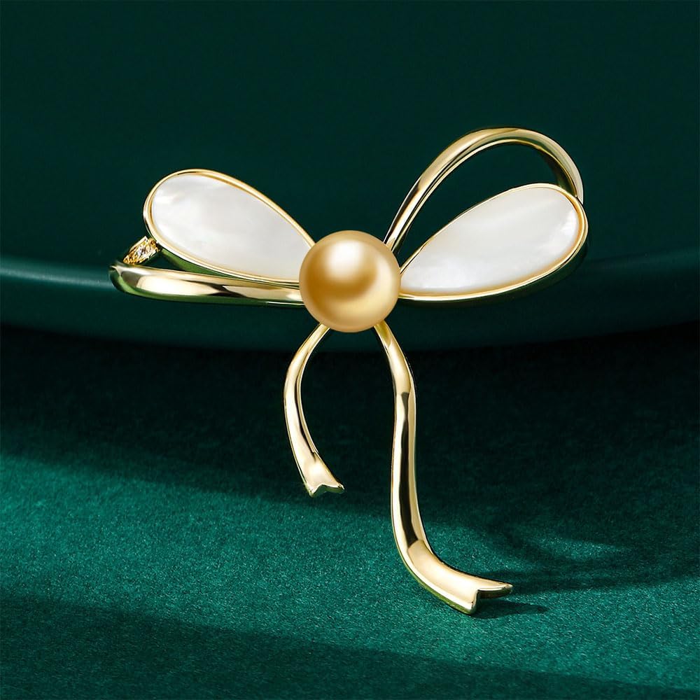 NONNYL Elegant South Sea Golden Pearl Brooch Pins Costume Jewelry For Women Fashion Christmas Gifts Wife Mom Girlfriend, Anniversary Birthday Fine Jewelry Gifts for Her NO2259