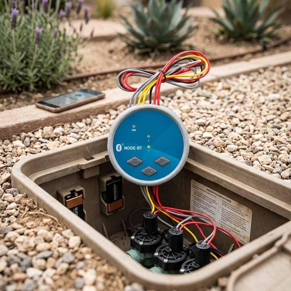 Suinga NODE-BT-200 Hunter, programmatore di irrigazione a batteria, 2 zone di irrigazione 9 V latch, blu