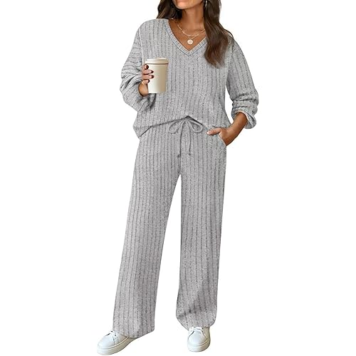 TIYOMI Plus Size Suits For Women 2 Piece Outfits Sweater Top & Wide Leg Pants XL-5XL