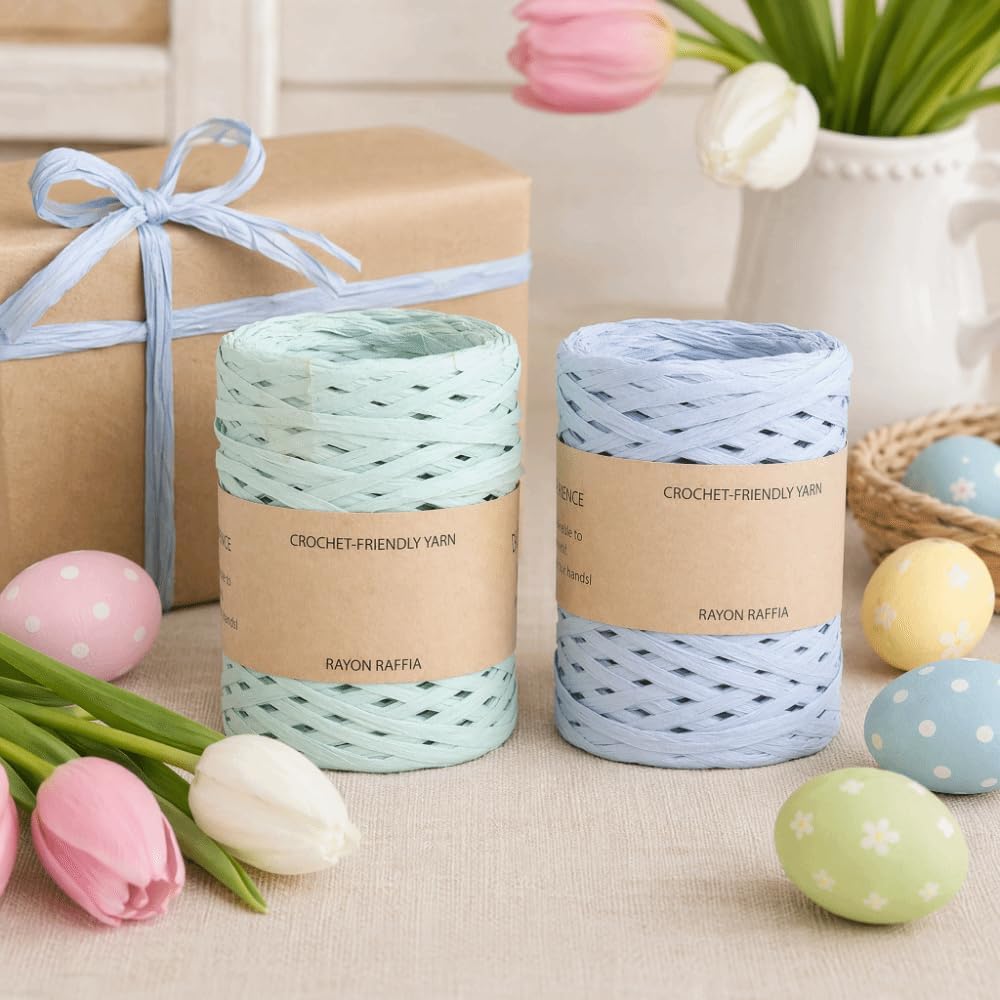 Raffia Ribbon Paper String, 2 Rolls, 164 yd, Light Blue Green