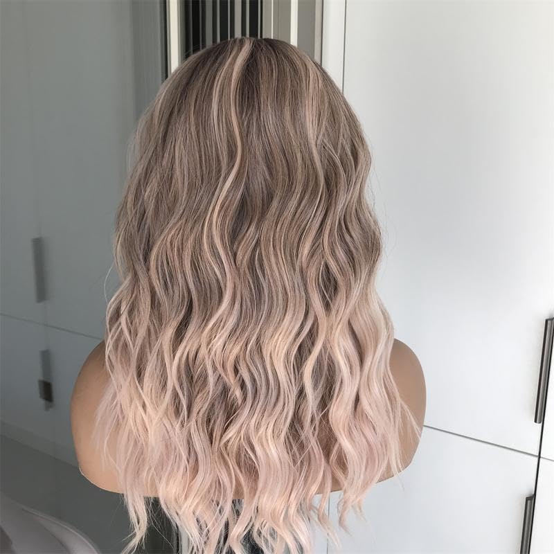 Aisom Mila Apricrown Water Wave Free Part Lace Front Wig with Scandinavian Hairline 16 Inch Heat Friendly Synthetic Lace Wig for Womem Low Density Daily Use