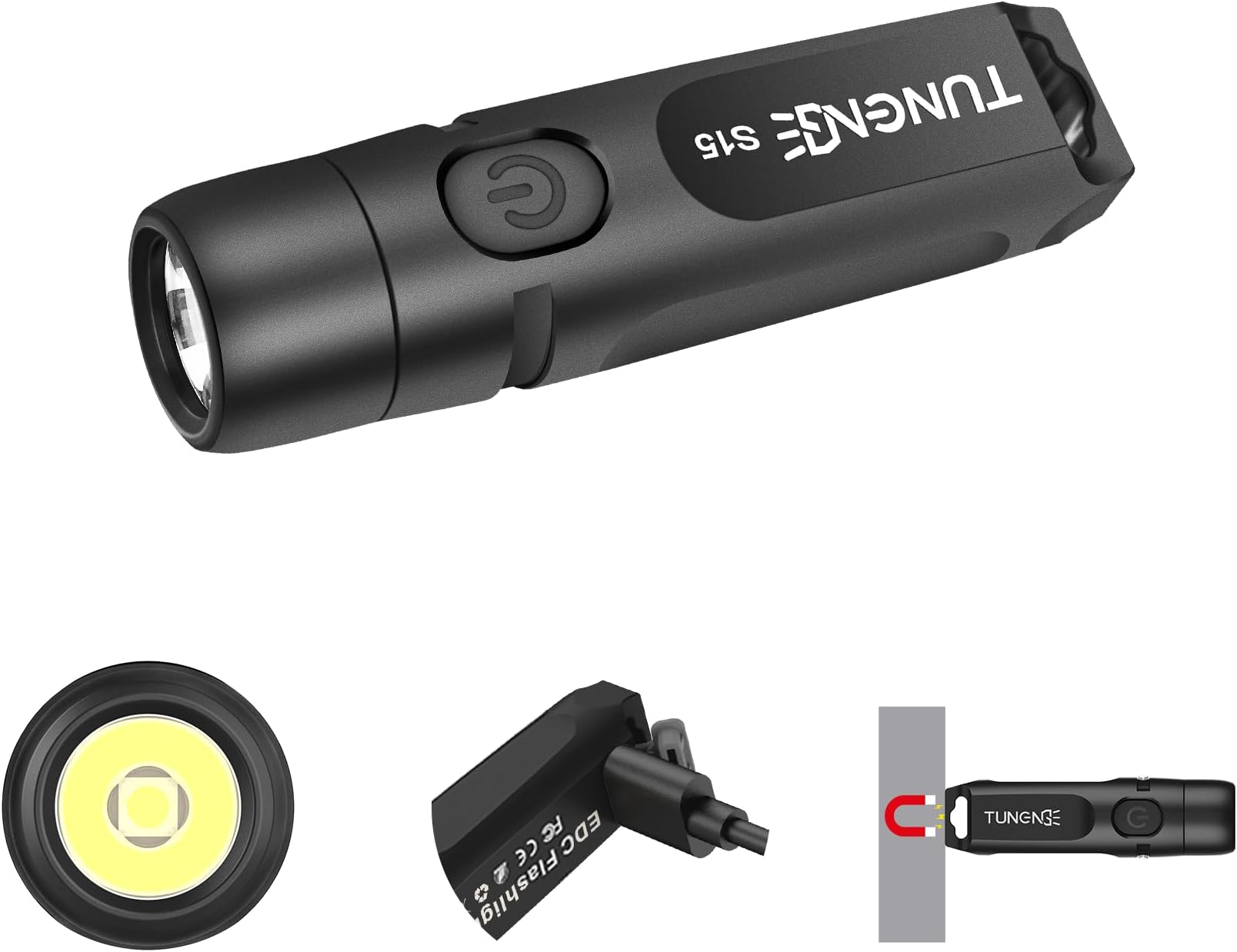 S15 Keychain Flashlight- Super Bright 650 High Lumens,USB C Rechargeable EDC Pocket Flashlight,Mini Flashlight with Magnetic Suitable for Hiking, Outdoors (Magnet Black)