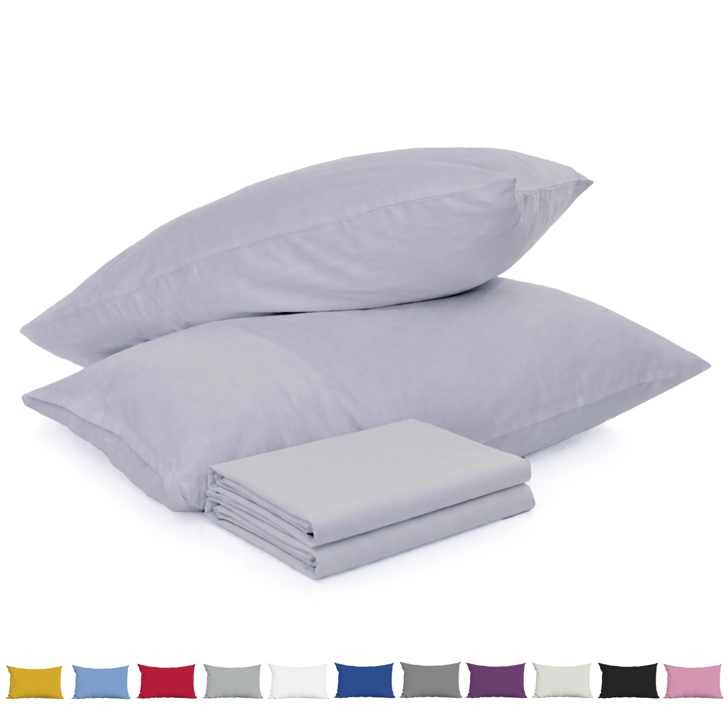 Pillow Cases 2 Pack Gray - 100% Brushed Microfibre UK-Standard Size 50x75cm Envelope Closure Pillowcase - Wrinkle & Stain Resistant Pillow Cover - OEKO-TEX Certified Pillowcases (Gray, 2 Pack)