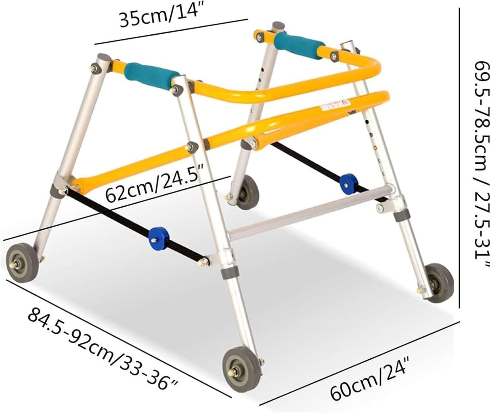 Andador Plegable para Niños con Ruedas, Ligero Andador de Aleación de Aluminio Regulable en Altura, Andador Infantil Tamaño Anti-Retroceso para Discapacitados Lesionados Entrenamiento de Rehabilitació