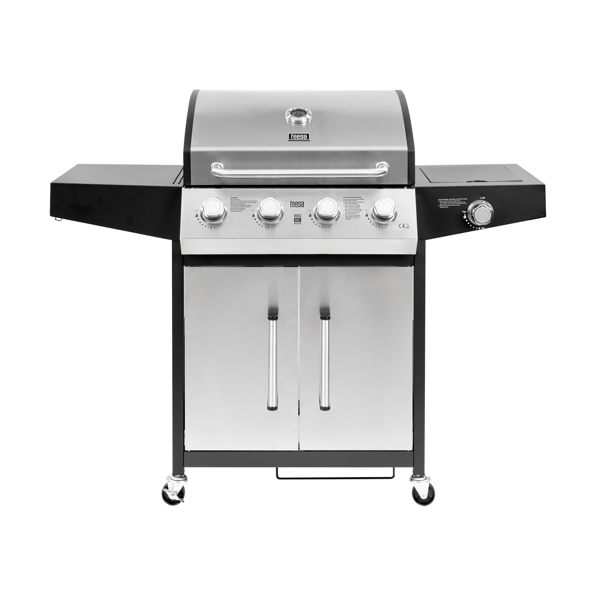 Teesa Grill Gazowy Ogrodowy BBQ 5007 MASTER 5 Palników Szafka na Butlę 15kW Termometr Taca na Tłuszcz