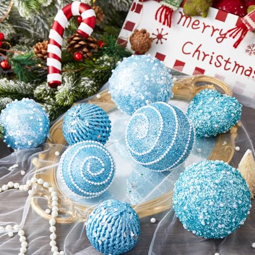 Baby Blue Christmas Ball Ornaments, Christmas Ball Decorations Shatterproof Plastic Hanging Pearl Balls for Holiday Party(70mm/2.76", 12ct) - image 2