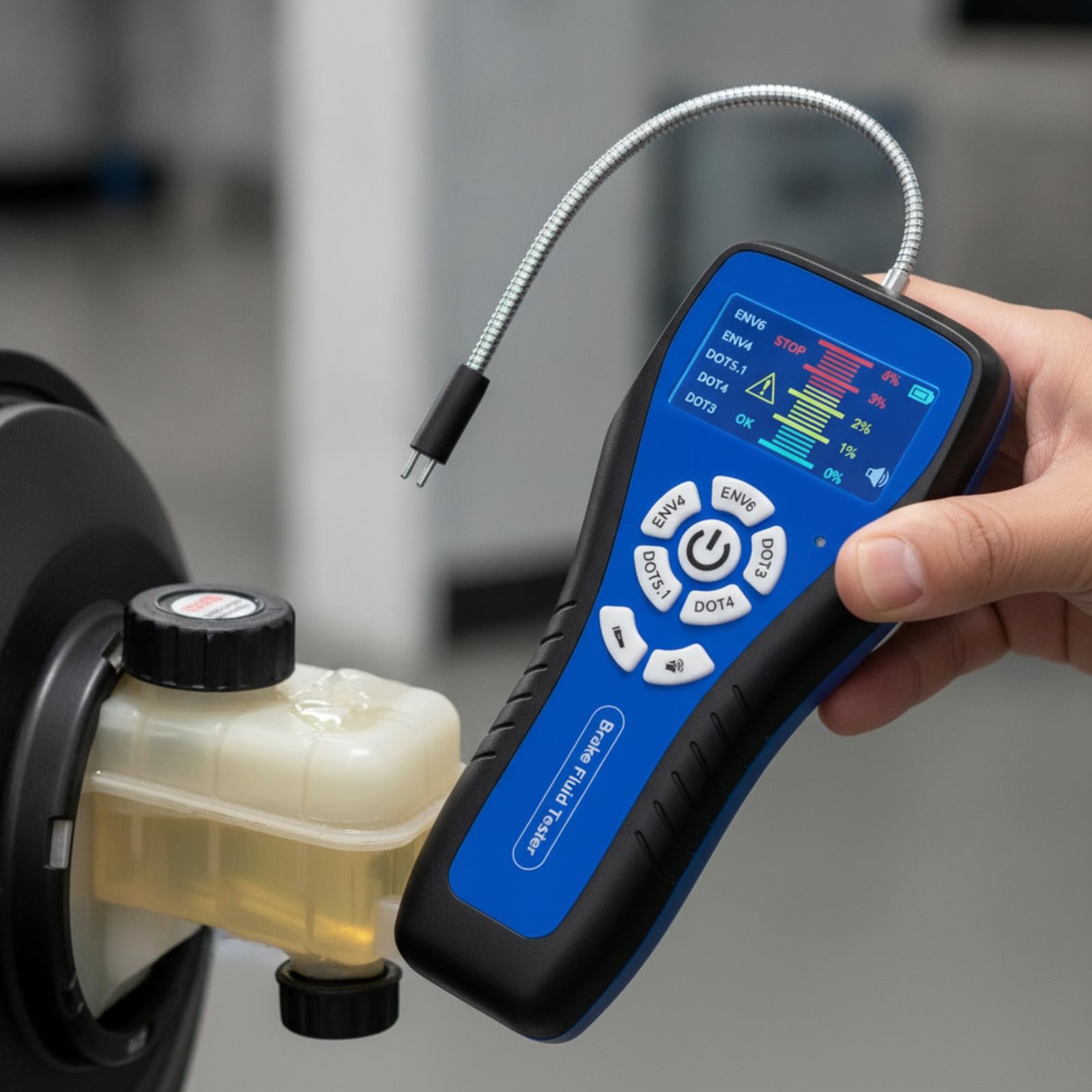 Tester Liquido Freni Digitale Misuratore Analizzatore Rilevatore con Punta Flessibile Display Facile da Leggere Presa Sicura Antiscivolo Struttura