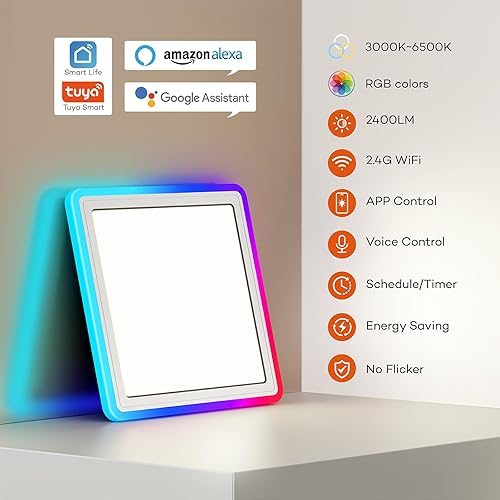 Miniatura 4 de Lámpara de techo LED inteligente WiFi, lámpara de montaje empotrado RGB de 13 pulgadas con control remoto, compatible con Alexa Google Home, luz de