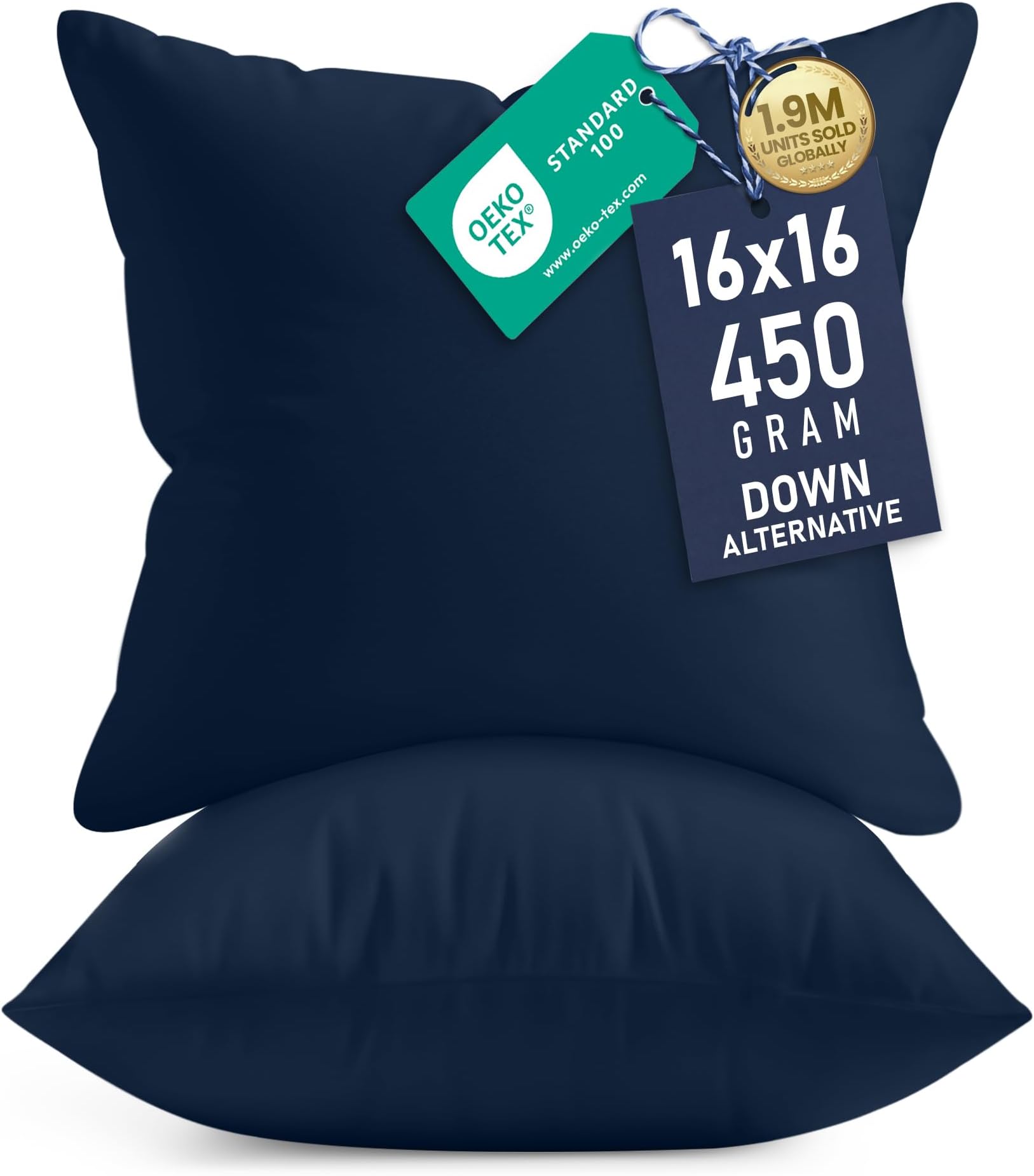 Utopia Bedding Throw Pillows Insert (Pack of 2, Navy) - 16 x 16 Inches Bed and Couch Pillows - Indoor Decorative Pillows