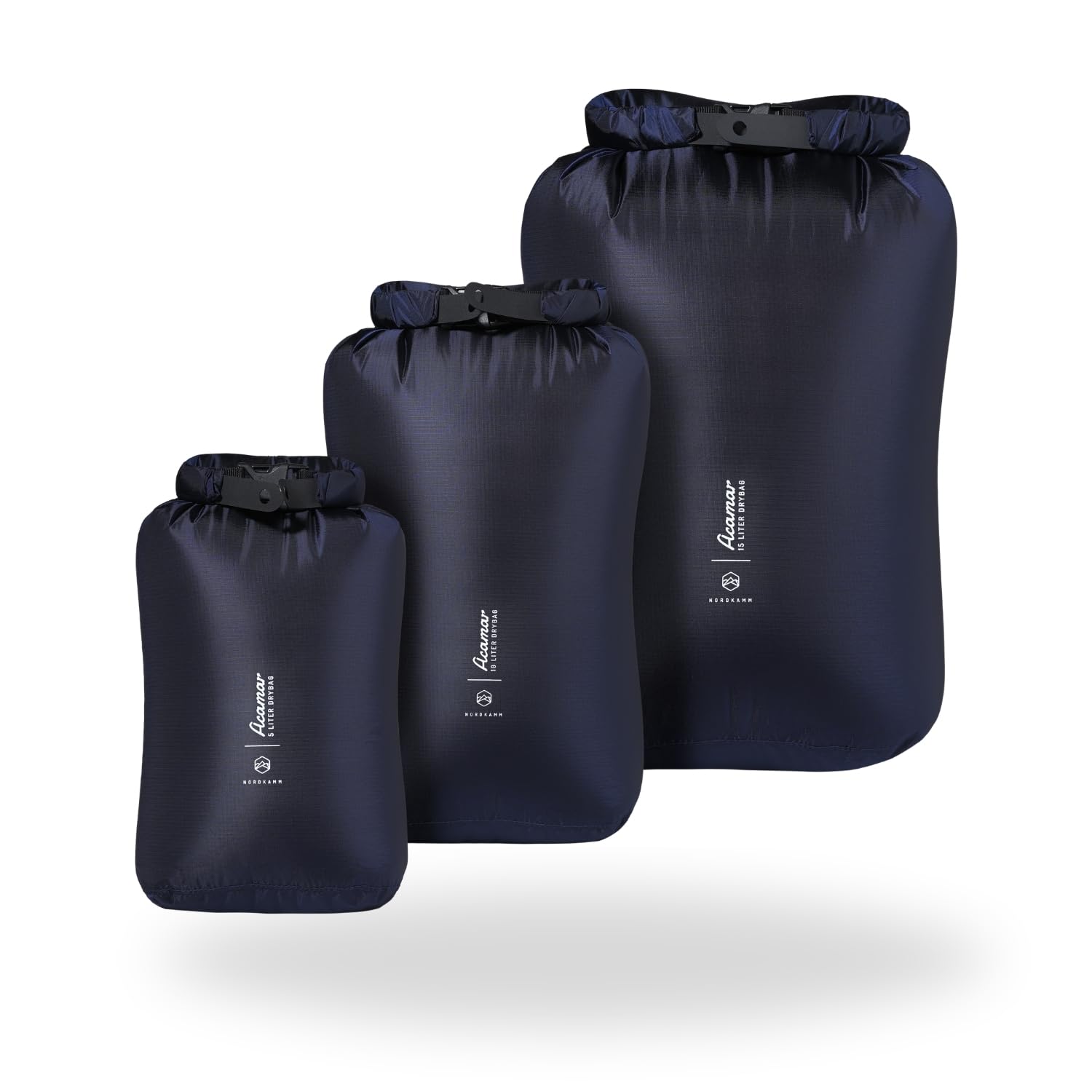 NORDKAMM Sac étanche, Dry Bag Set 5l, 10l, 15l, Impermeable, Ultra Light, Bleu