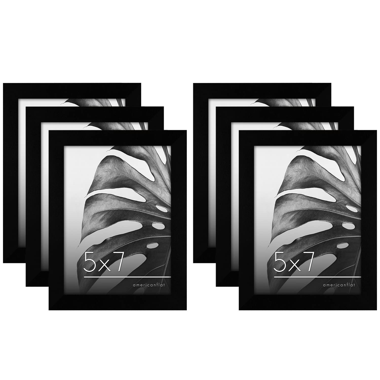 Americanflat 7x5 Photo Frames - Set of 6 - Gallery Wall Picture Frame Set in Black - Engineered Wood with Polished Plexiglass - Horizontal and Vertical Formats for Wall and Tabletop