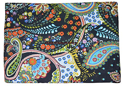 Image of Indian Hand-Block Printed Jaipuri Print Tropical Paisley Floral Ethnic Sanganer Kurti Print Cotton Fabric (Black Paisley, 15 Yards)