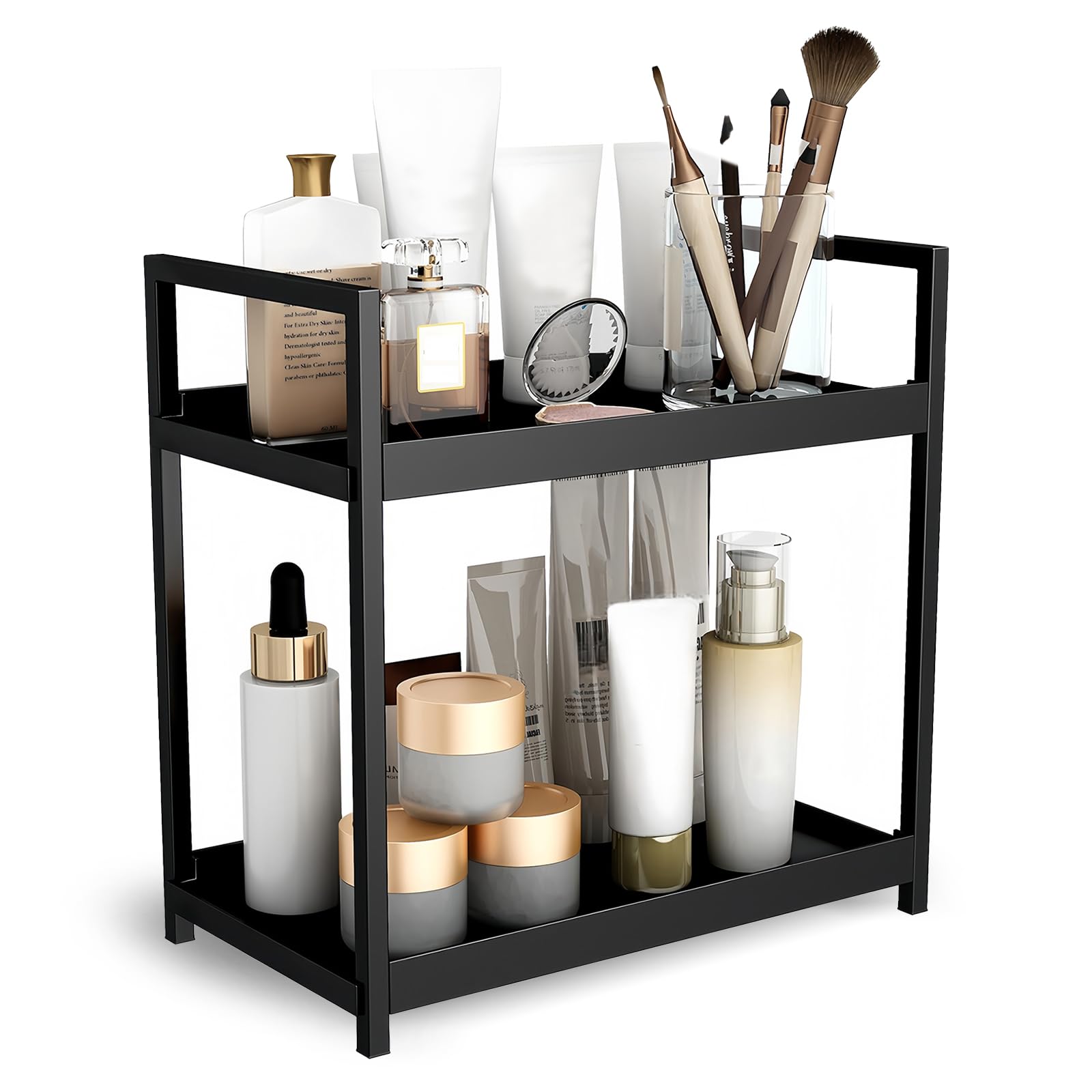 HARLIANGXY Make up Organizer Groß, Kosmetik Organizer Schwarz, Parfüm Aufbewahrung, Skincare Organizer Metall, Schreibtisch Organizer Regal Für Schlafzimmer Badezimmer Drogerie & Körperpflege