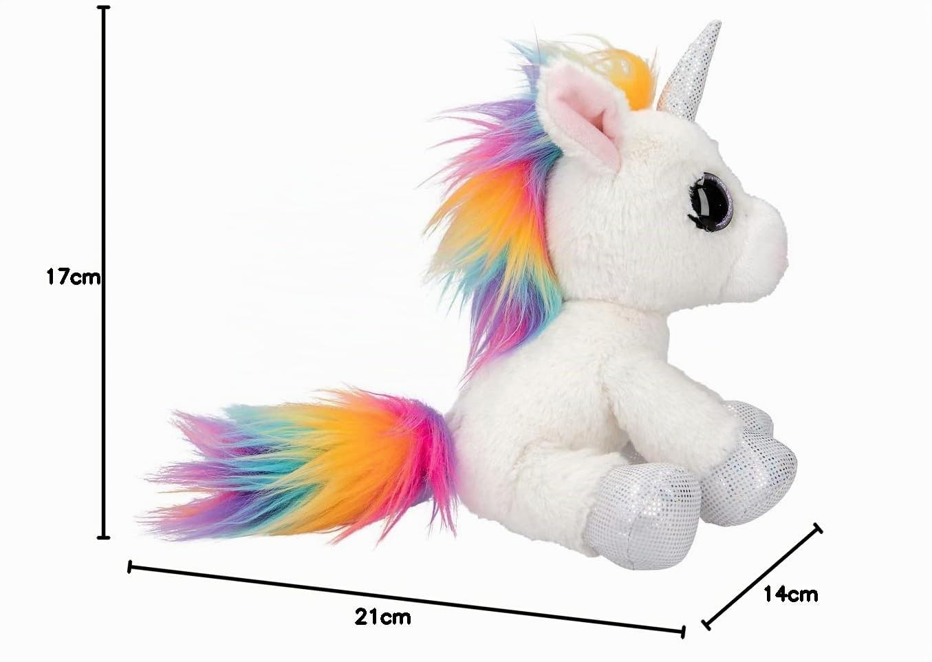 Depesche 12029 Ylvi - Kuscheltier Einhorn Naya mit bunter Mähne und Horn, ca. 21 cm großes Plüschtier mit silber Glitzereffekt, Mehrfarbig
