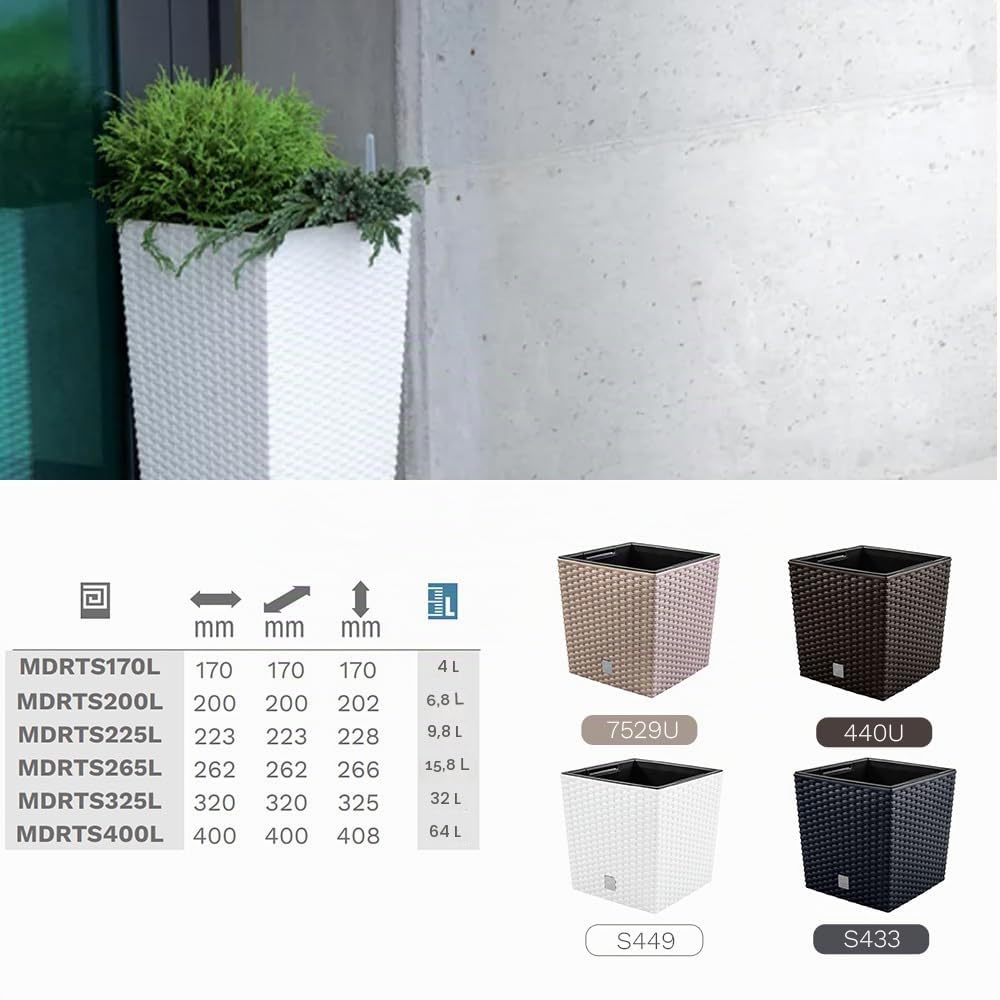 Pflanzkübel in Rattan-Optik, inkl. Einsatz, quadratisch - Übertopf Groß für Haus und Garten, Moderner Blumentopf, Blumenkübel in Premium-Qualität (Anthrazit, 400)