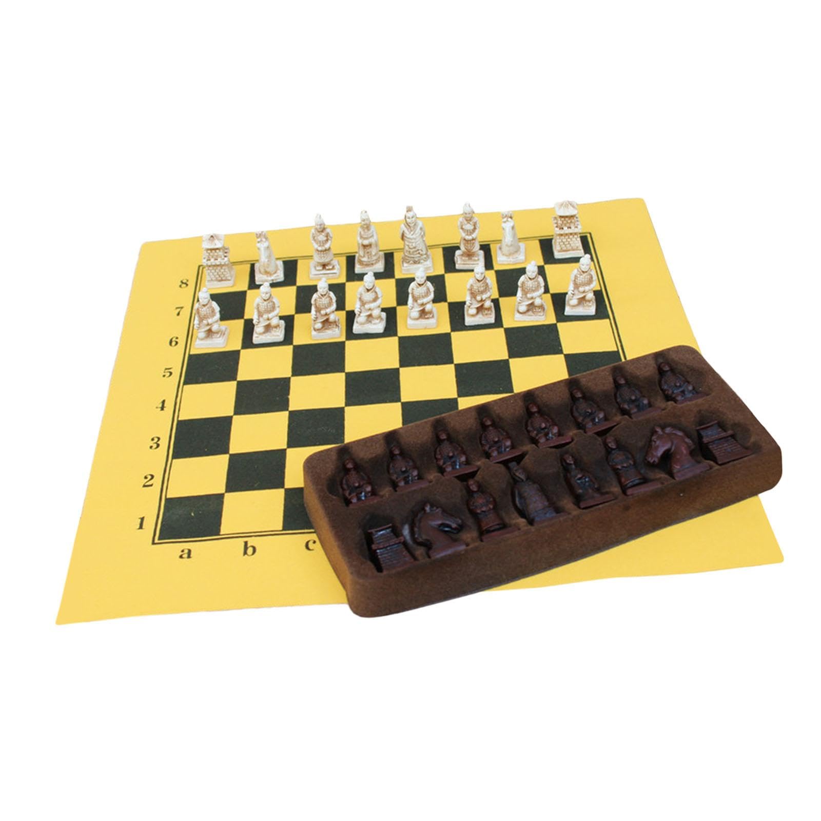 Set di scacchi in legno massello con disegno di cavallo in terracotta