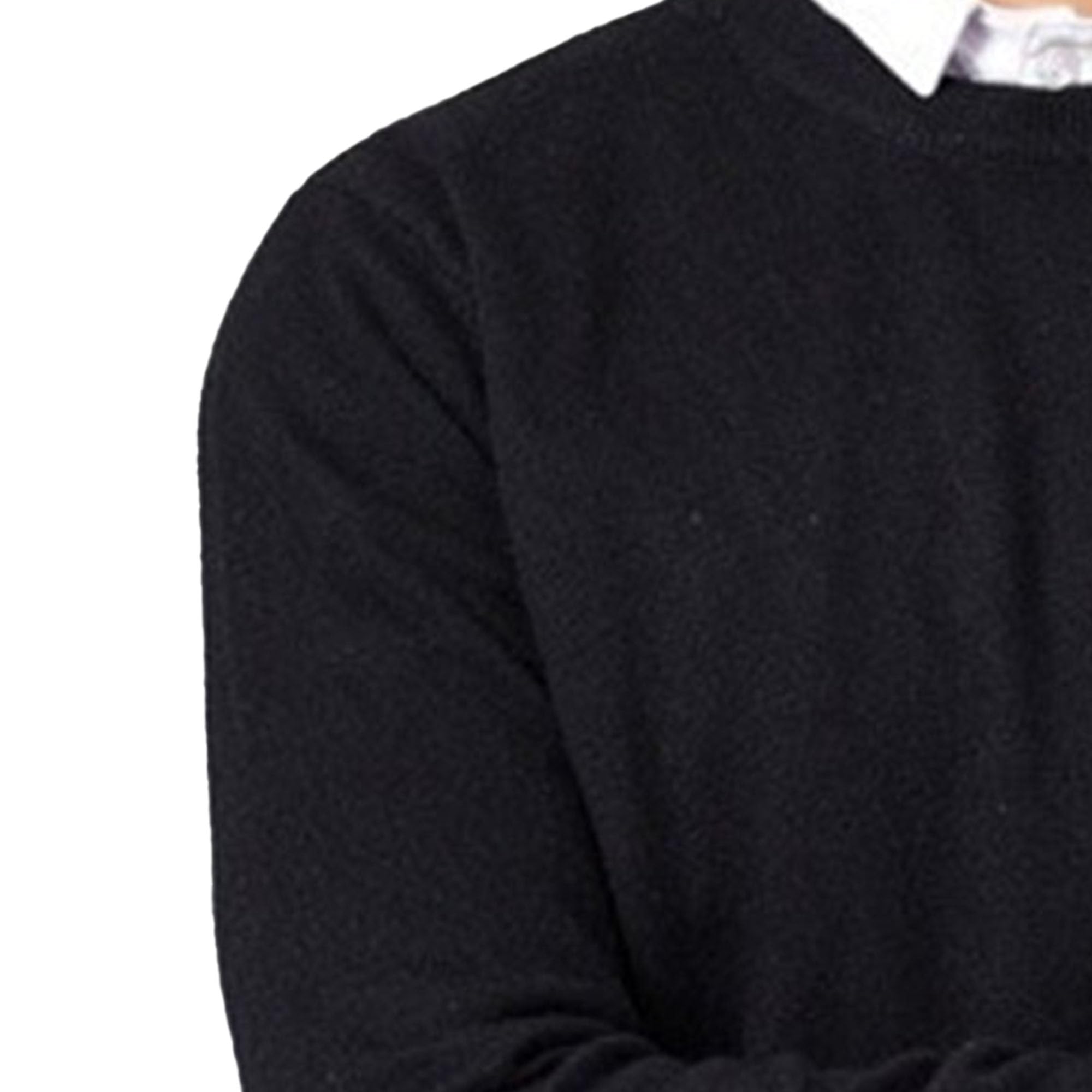 Men's V-Neck Solid Pullover Sweater Casual Knitted Loose Sweaters Knit Soft Classic Basic Sweatshirt (Black 1,Large)