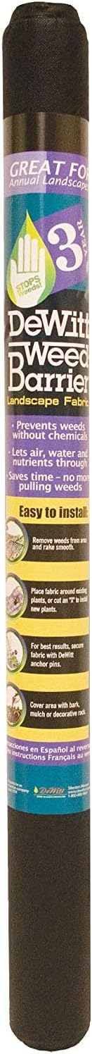 Dewitt Basic Weed Control Fabric 5 Year 1 oz, Black, 3 x 50 Feet – Lightweight Weed Barrier and Ground Cover for Gardens, Beds, Mulch, Outdoor Landscaping, and Yard Areas