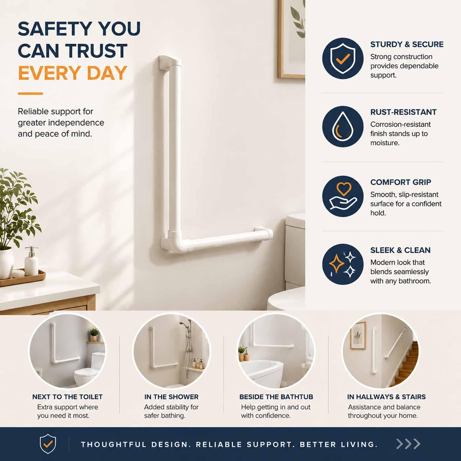 Barras De Apoyo para Baño, Asa De Ducha Antideslizante De Alta Resistencia, con Forma De L, De Montaje En Pared, para Esquinas De Baño, Uso Interior.(64cm)
