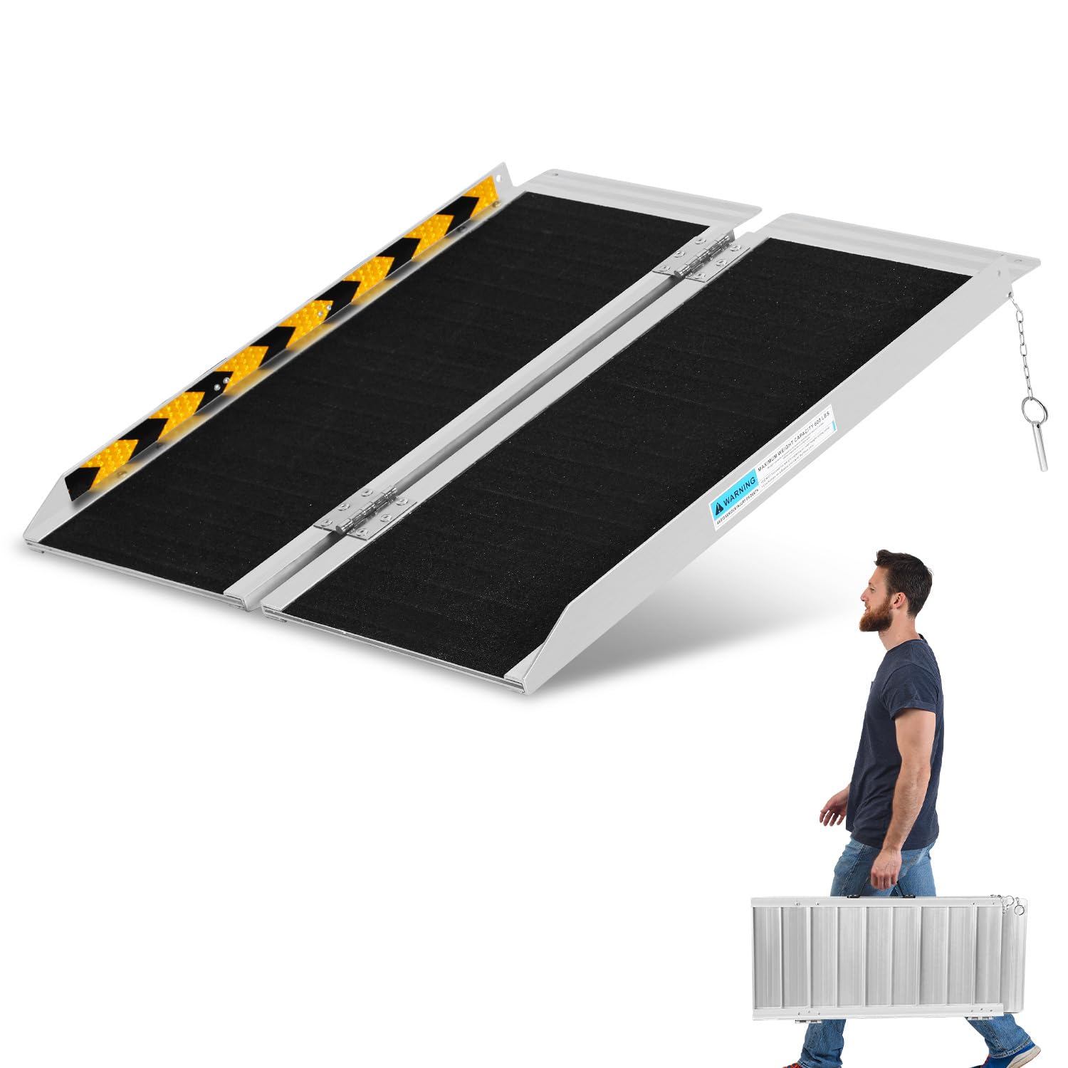 Rampa portátil para silla de ruedas de 91 cm, de aluminio, antideslizante, soporta hasta 270 kg, rampa de acceso móvil plegable, adecuada para escaleras, escalones, umbrales de puertas y más