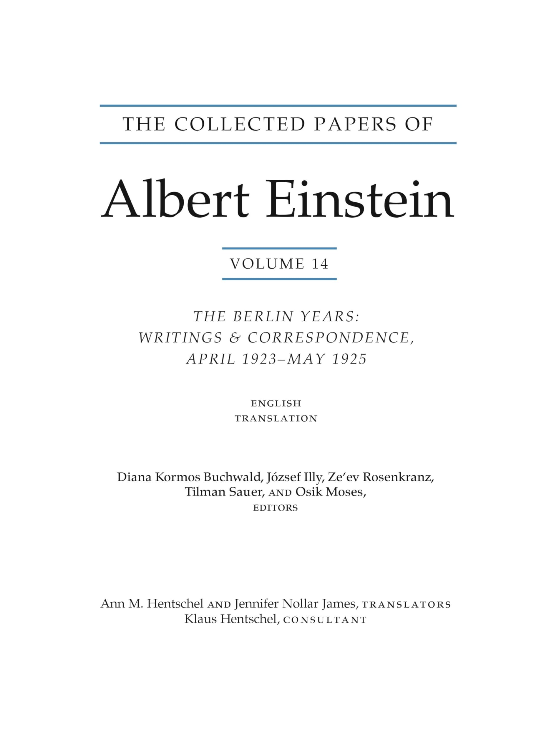 The Collected Papers of Albert Einstein, Volume 14 (English) ... - 9780691164229