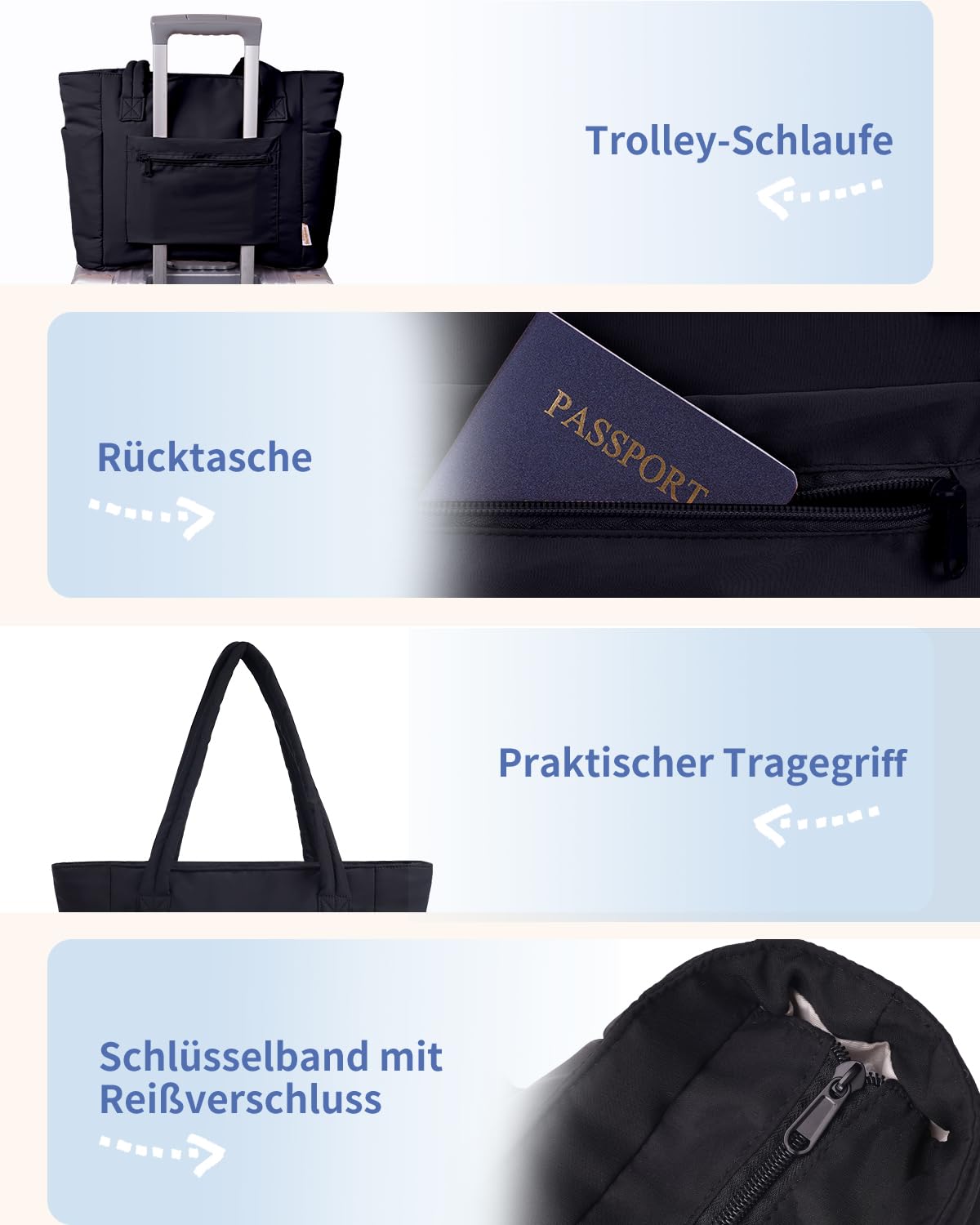 Wandering Nature Handtasche Damen Tote Bag 20L Groß Gesteppt Shopper Tasche mit Laptopfach (15,6 Zoll) & Getränkehalter (40oz/1.18L), Ideal für Büro Schule Reisen Shopping (Patent Angemeldet)