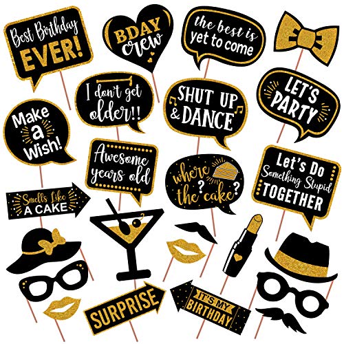 Image of Zyozique Happy Birthday Photo Props Set of 24 Pieces /Birthday Party Props for Kids /Happy Birthday Party Supplies /Birthday Decoration /Birthday Photo Booth