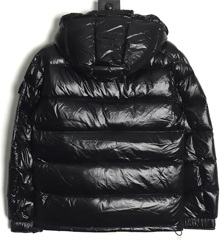 Down Jacket Classic Glossy Surface Winter Hooded High End Outerwear Unisex Down-filled Coat(D,L)