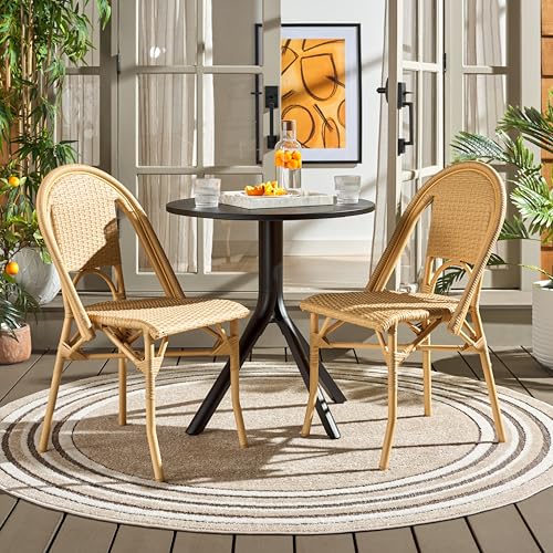 SAFAVIEH Outdoor Collection Torino Natural Wash Parisian Bistro Chair Set of 2 (Fully Assembled)