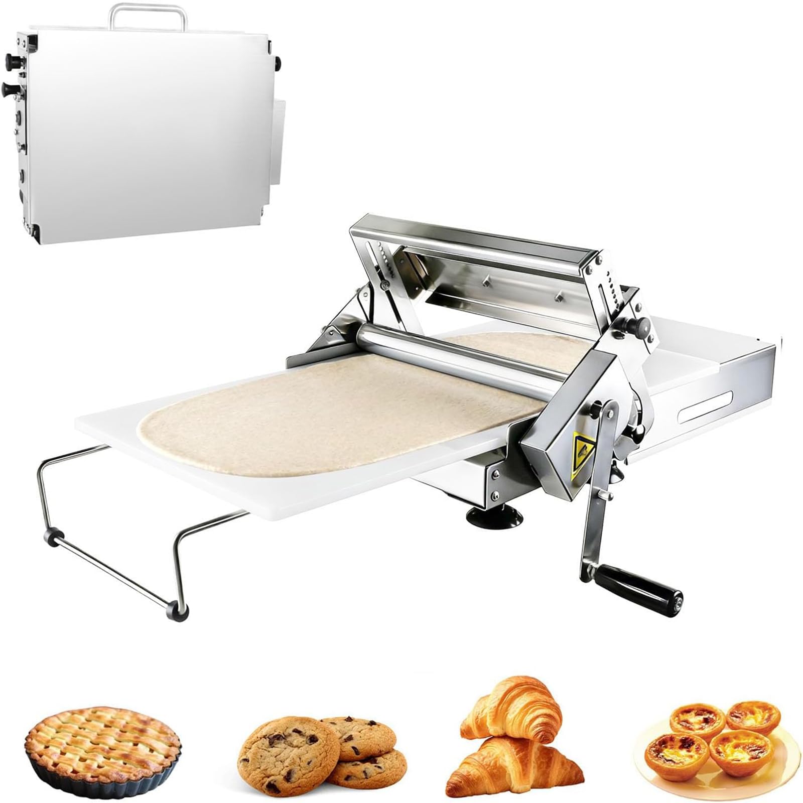 Croissant-Teiglaminator Aus Edelstahl, 0-25mm Einstellbar | Commercial Pizza Dough Roller Sheeter, mit GroßE Antihaftbeschichtete Teigplatte Zur Herstellung Von Backwaren