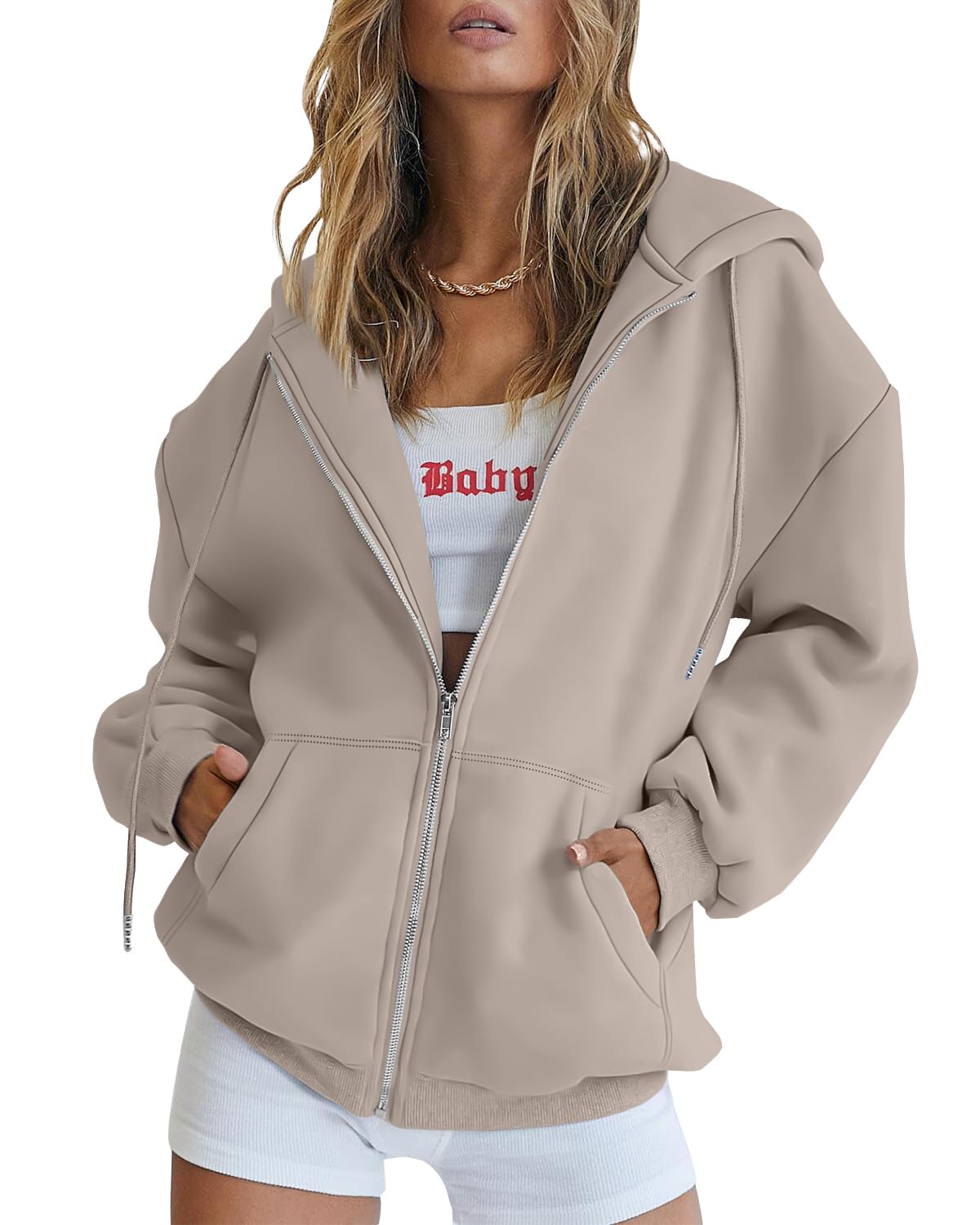 EFAN Women's Drawstring Zip Up Cute Hoodies Fall Jacket Oversized Casual Sweatshirts with Pocket