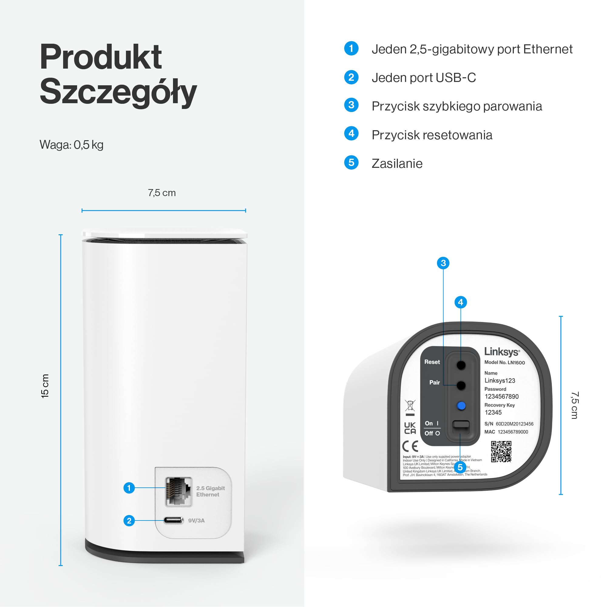 Linksys Velop Micro 7 Mesh-System | Dual-Band mit BE5000 WLAN-Geschwindigkeit | Mesh-Abdeckung bis zu 200 m2 pro Node | 2,5 Gbit/s Ethernet | 1,8X schnelleres WLAN als WiFi 6 | 1er-Pack