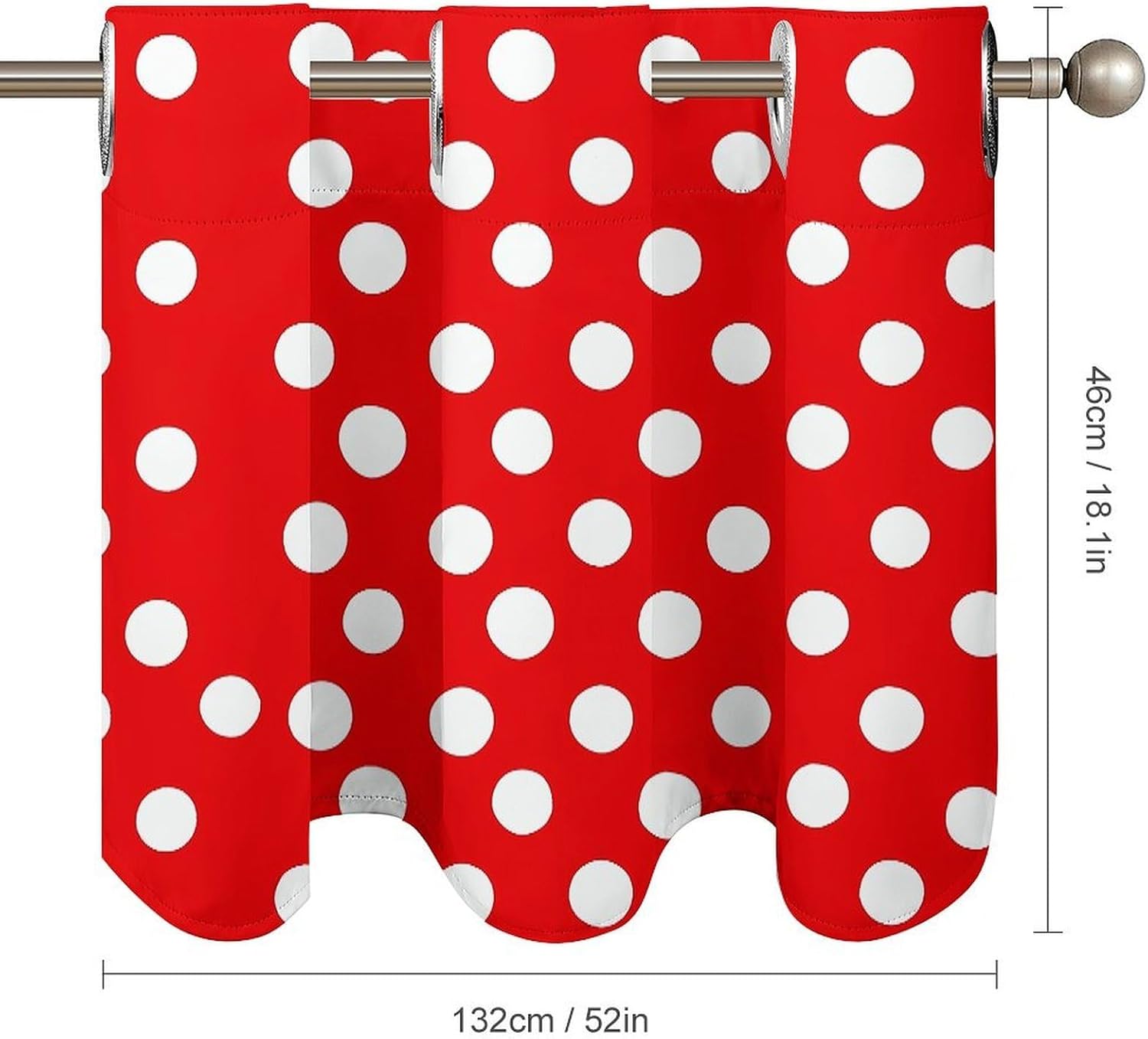 Red and White Polka Dots 2 Pack Valance Curtains Window Treatments. Adjustable Curtain with Rod Pocket.Cafe Curtains is Half Curtains for Privacy Decorative 52x18.1 Inch.